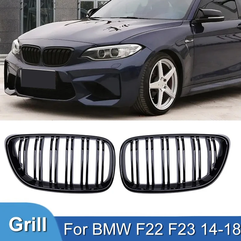 Pulleco For 2 Series F22 F23 F87 M2 Car Front Bumper Grilles Kidney Racing Grill Double Slat Grille Gloss Black 2014-2018