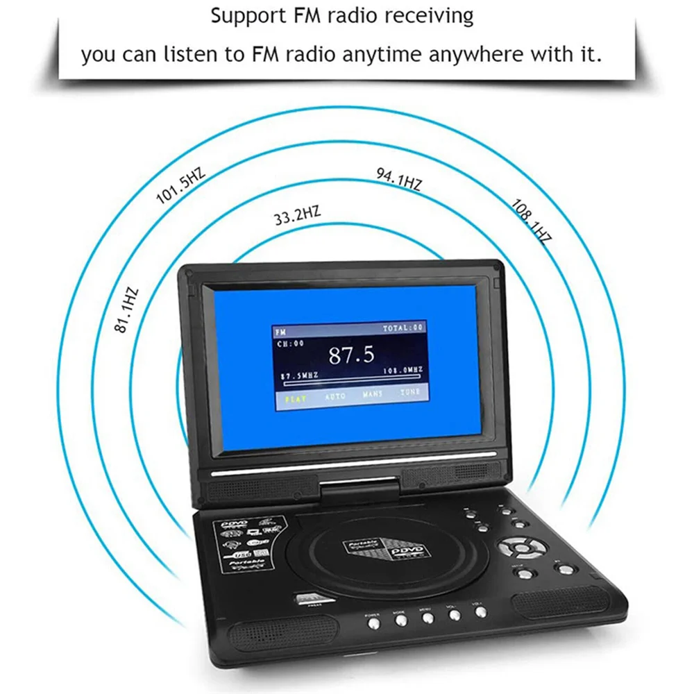 9 8 Portable DVD Player HD Video Player AV Input Output Car Mini TV Playing Device US UK EU AU Plug