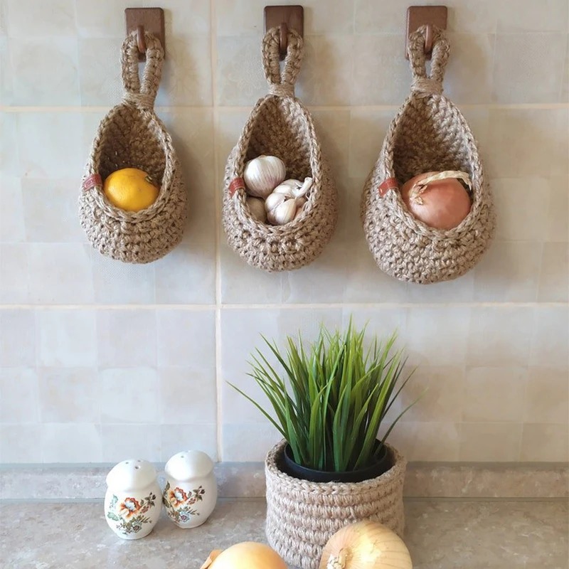 Vegetable And Woven Fruit For Table Wall Hanging Storage Basket Kitchen Organizer