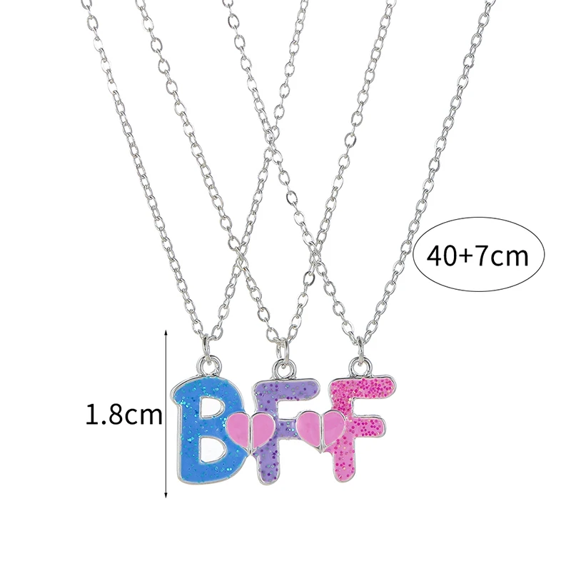 Qpeach 3Pack Heart Flower Butterfly Star Glitter Pendant Best Friend Girls BFF Necklace of 3 for Kids Friendship Jewelry Gifts