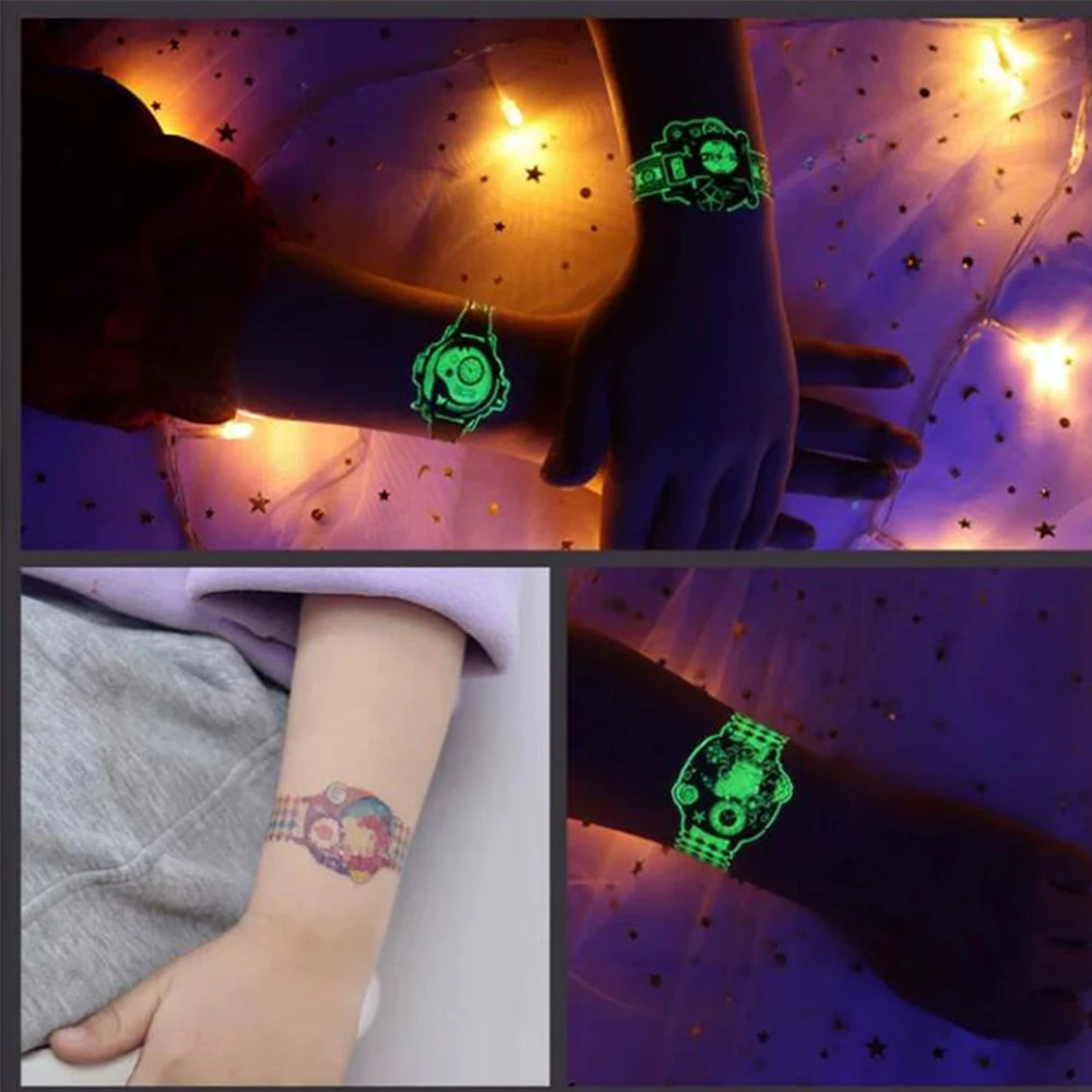 10Pcs Kids Luminou Watch Temporary Tattoos Mixed Style Water Transfer Sticker Glow In The Dark Party Supplie Gifts For Children*