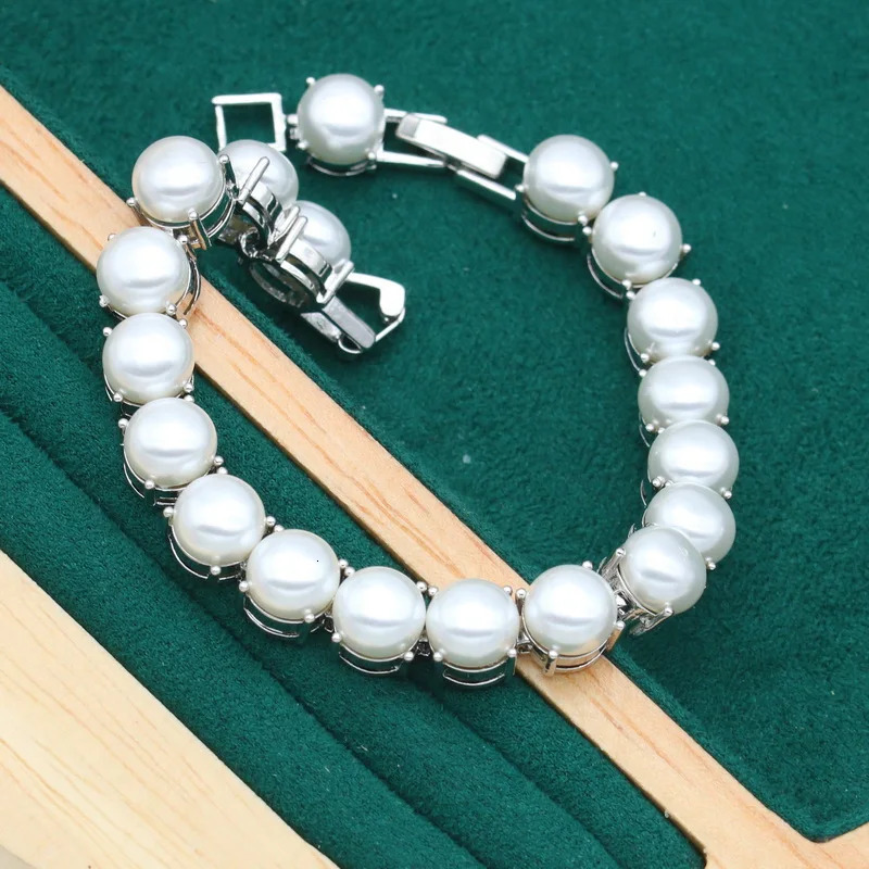 Pearl 925 Womens Wedding Silver Jewelry Set White Zircon Bracelet Necklace Ring Holiday Gift 241031