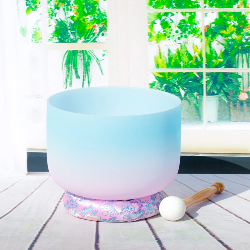 Candy color 1PC 8" Note C/D/E/F/G/A/B Chakra Frosted Quartz Crystal Singing Bowl Free cloth ring and Mallet