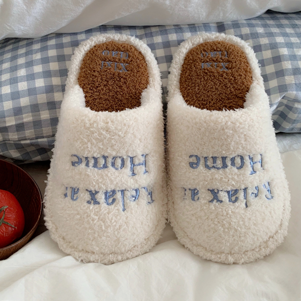 Simple creative letters Flat cotton slippers for Women Girls Ladies Fall/Winter Warm fur slide Furry plush mule Luxury women's shoes Flat slipper