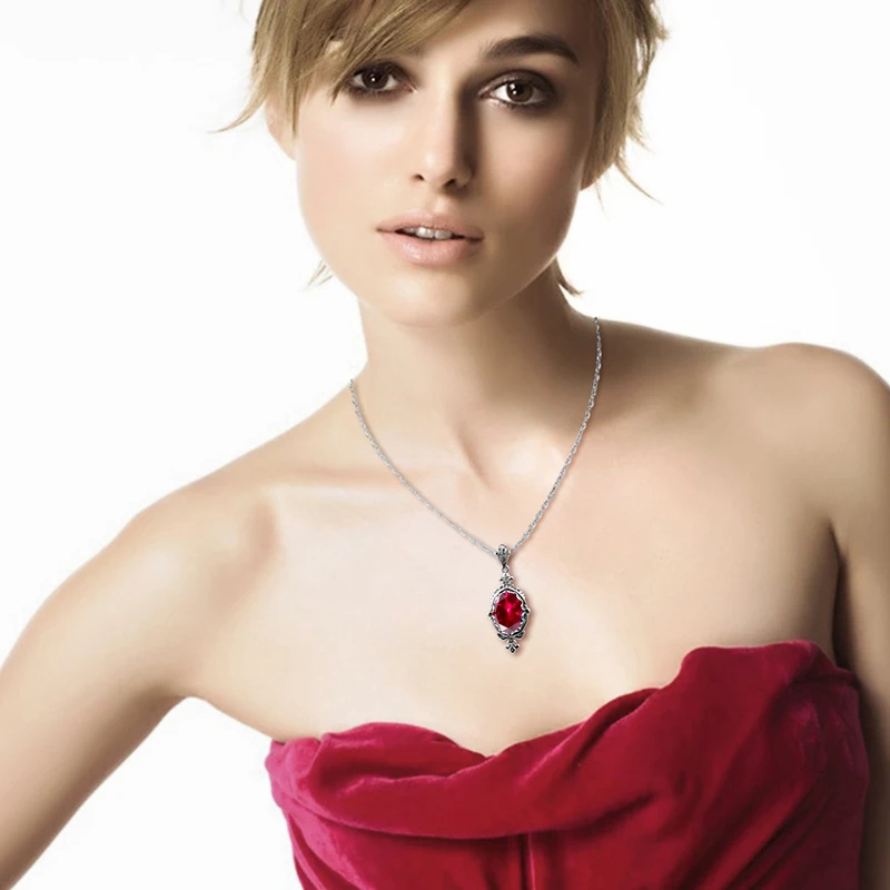 Solid 925 Sterling Silver Garnet Necklace Pendant For Women Stone Statement Wedding Vintage Jewelry Gifts Christmas Trendy
