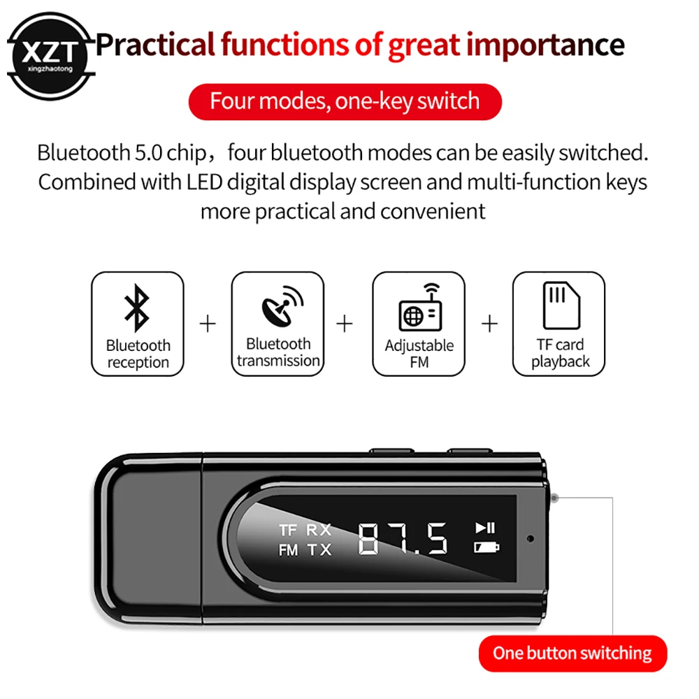 USB Bluetooth-compatible 5.0 Transmitter Receiver LED Display MP3 Player Aux Car FM TV PC TF Audio Stereo Adapter Home Speaker