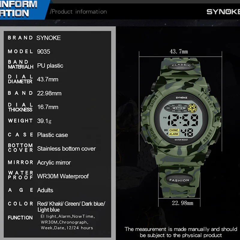 Camouflage Kids Watches Sport Children's Watch Waterproof Colorful Lights SYNOKE Brand Watch