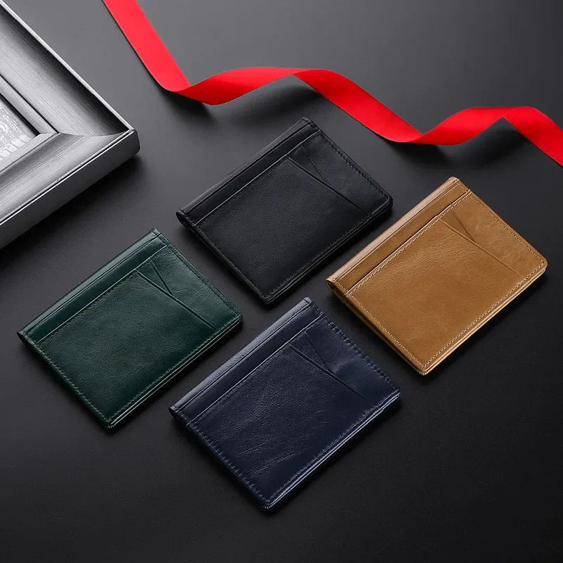 Ultra Thin Soft 100% Genuine Leather Mini Credit Multi RFID Slim Small Card Holder Men's Wallet
