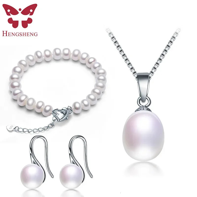 selling 925 sterling silver womens jewelry set pendant earring and bracelet natural freshwater pearl bread round 241031