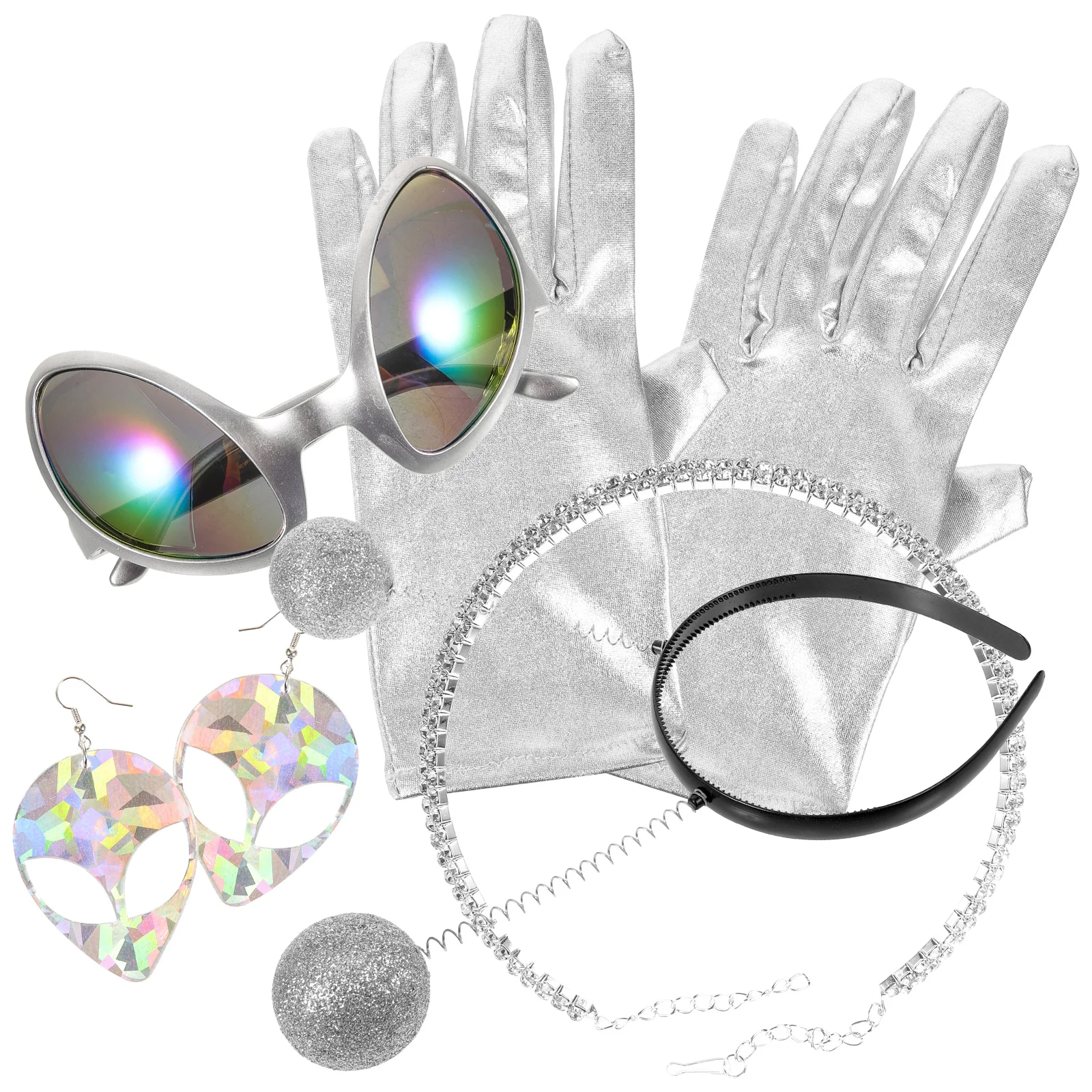 1 Set Funny Alien Antenna Headband Alien Glasses Earrings Necklace Gloves