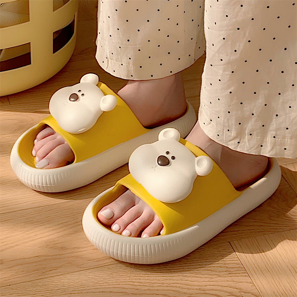 Soft bottom home summer slippers female cartoon slippers three-dimensional soft cute bear indoor street sandals girl slippers