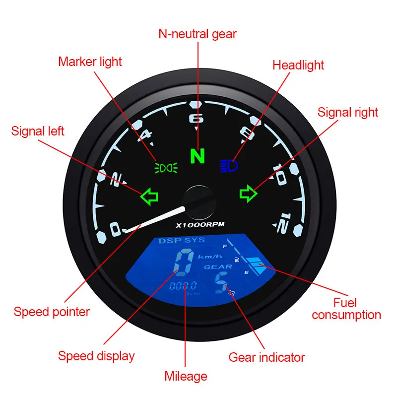 New Universal Motorcycle 12000RMP LCD Speedometer Odometer Tachometer 1-4 Cylinders Motorbike Gauge Motorcycle Digital Dash