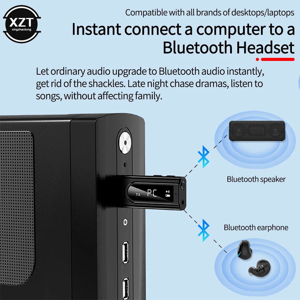 USB Bluetooth-compatible 5.0 Transmitter Receiver LED Display MP3 Player Aux Car FM TV PC TF Audio Stereo Adapter Home Speaker