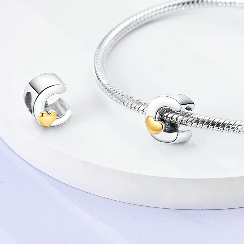 MULA 925 Sterling Silver Letter 26 Alphabet A-Z Heart Charms Beads Fit Original Pandora Charms Bracelet Necklace DIY Jewelry