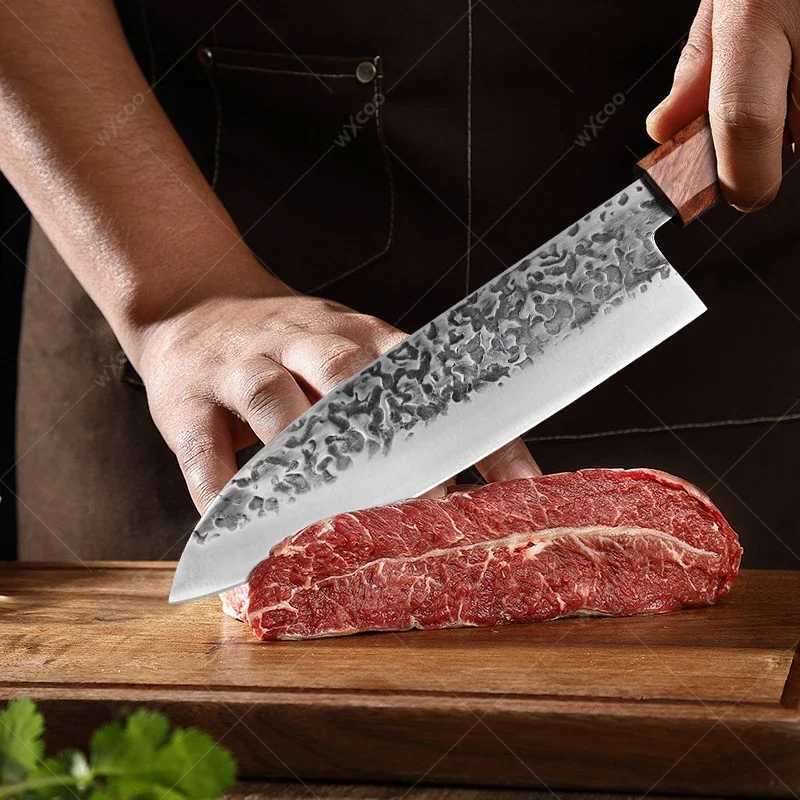 Professional Japanese Sanmi Knife Stainless Steel Kitchen Chef Knife Forging Hammer Pattern Kitchen Meat Smart Slicer Knife X241102