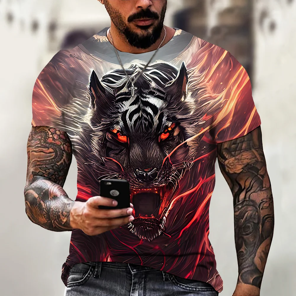 Tiger Fighting Animal Beast Fierce T-shirt 3d Print T Shirt Summer Men's Oversized new 2025 Short Sleeve Tops Tees Men's Designer Clothes