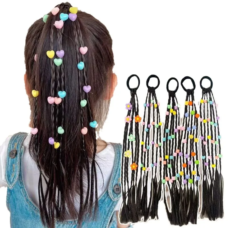 1PC New Lovely Girls Colored Strawberries Wigs Ponytail Headbands Rubber Bands Hair Bands Headwear Kids Hair Accessories