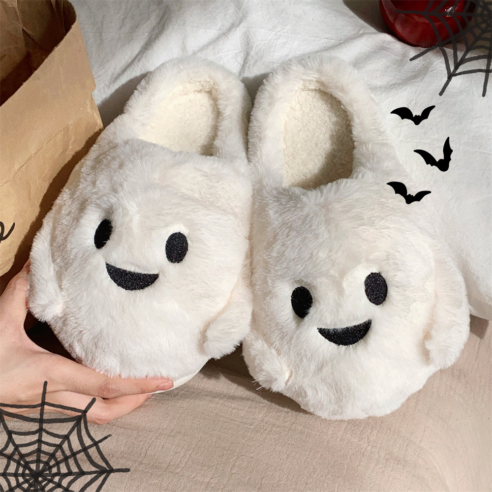Cute little ghost Winter toe pack Warm cotton slippers Soft sole Slipper ladies indoor floor flat home couple non-slip shoes
