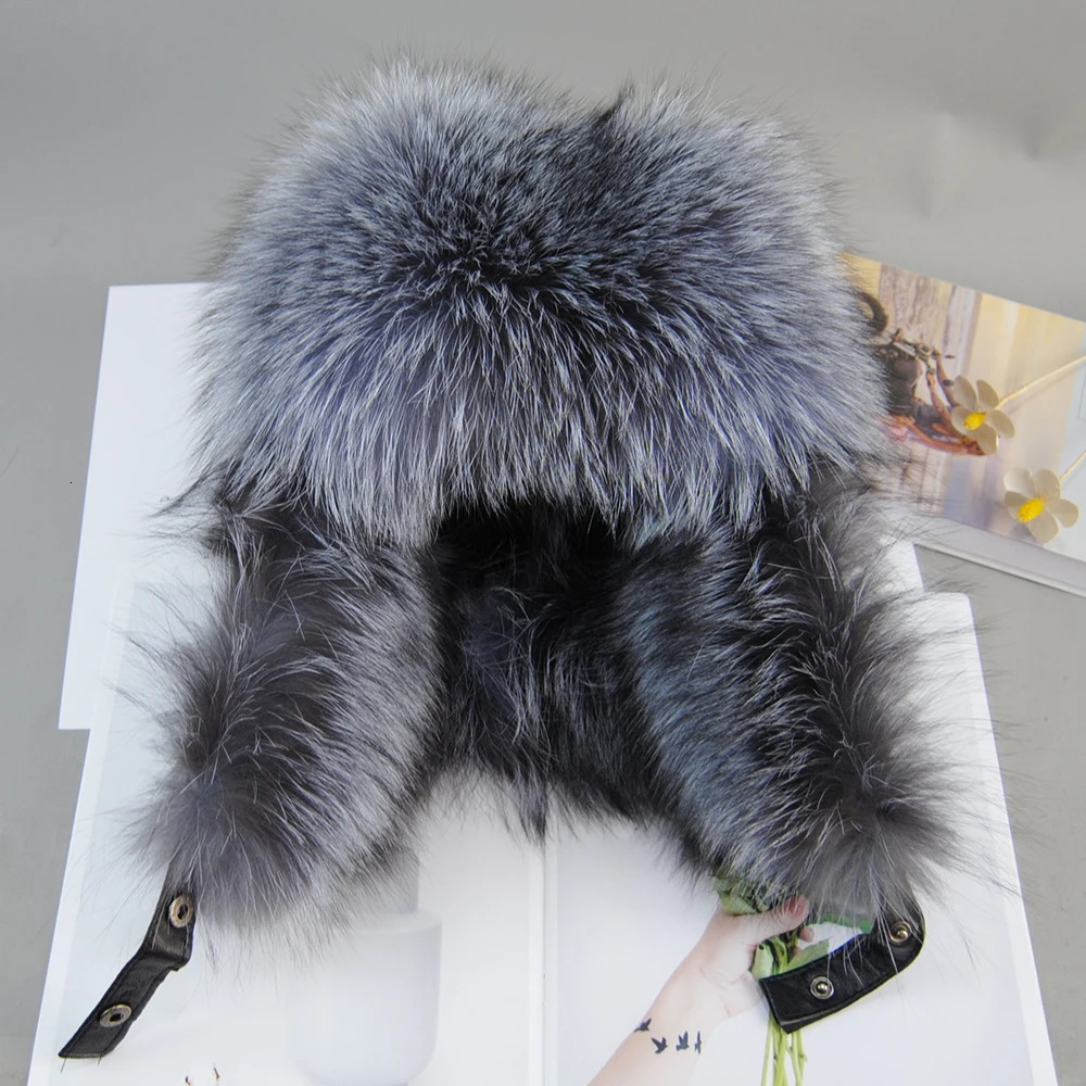 Leisure Warm Soft Russian Mens True Fox Fur Bomber Hat Winter Mens True Fox Fur Hat 100% Natural True Fox Fur Hat 241031