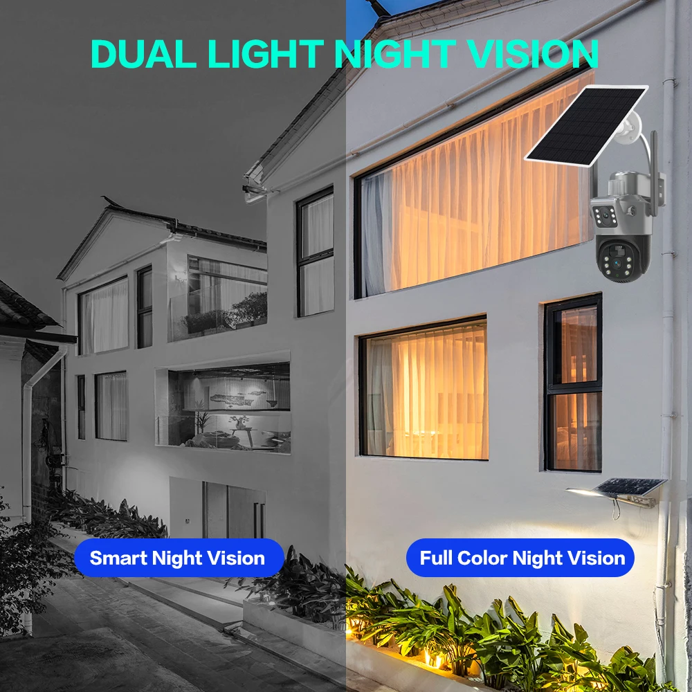 V380 Pro 4K 8MP 4G Dual Lens PTZ Solar Camera Black Dual Screens PIR Human Tracking Outdoor Security CCTV Surveillance IP Camera