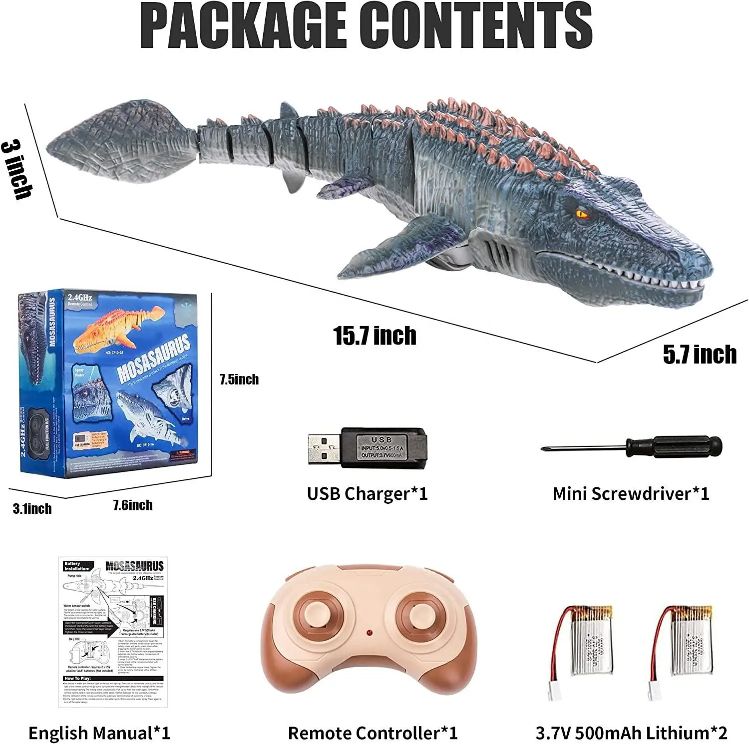 2.4G Remote Control Dinosaur Kid Mosasaurus Diving Toy Rc Boat Outdoor Toy Water For Swimming Pool Bathroom Bath Toys For Kids