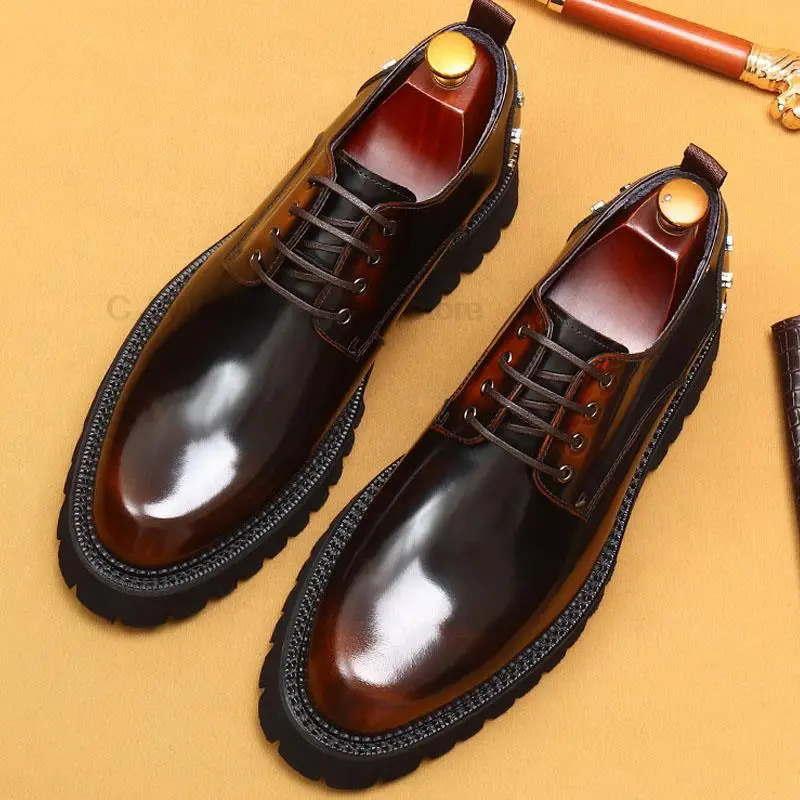 HKDQ Mens Oxford Genuine Leather Mens Wedding Party Dress Mens Round Head Lace Office Set Official Derby Shoes 241031