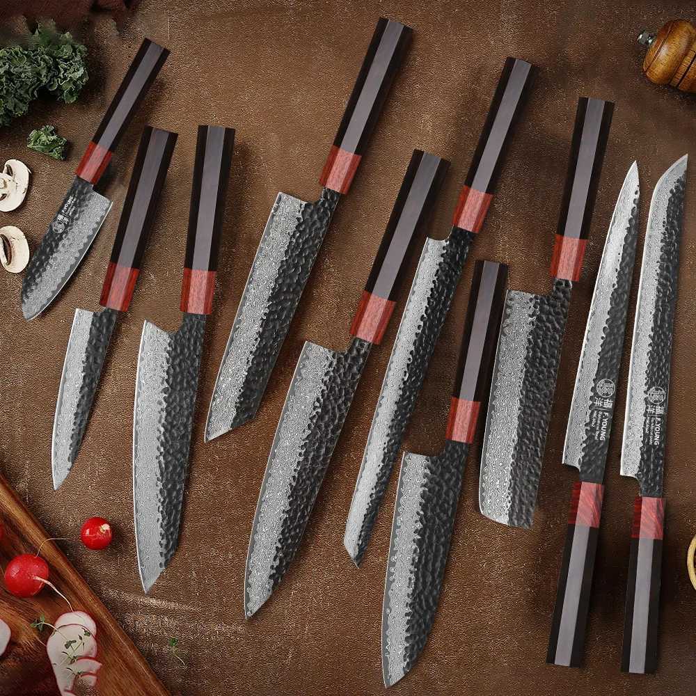 F.YOUNG Japanese Chef Knife Damascus Steel Professional Kitchen Knives Meat Slicing Sashimi Utility Hand Forged Cooking Utensils X2501251
