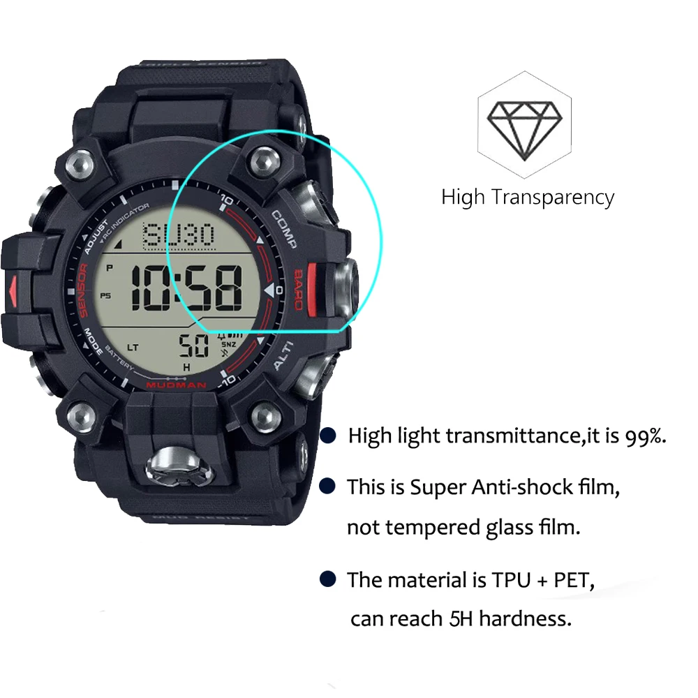 3pcs PET Explosion-proof Watch Film For Casio GW-9500 GW9500 DW-6600PC DW6600 G-B001RG 0.15mm D Clear Screen Protector Not Glass