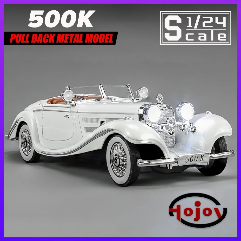 Metal Classic Cars Toys Scale 1/24 500K Vintage Car Diecast Alloy Model Gift for Boys Children Kids Toy Vehicles Sound and Light