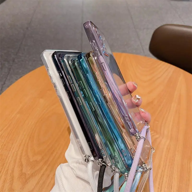 Redmi12 Luxury Plating Transparent Necklace Crossbody Lanyard Case For Xiaomi Redmi Note 12 11 Pro 5G 4G Note12 S 11S 10S 12pro