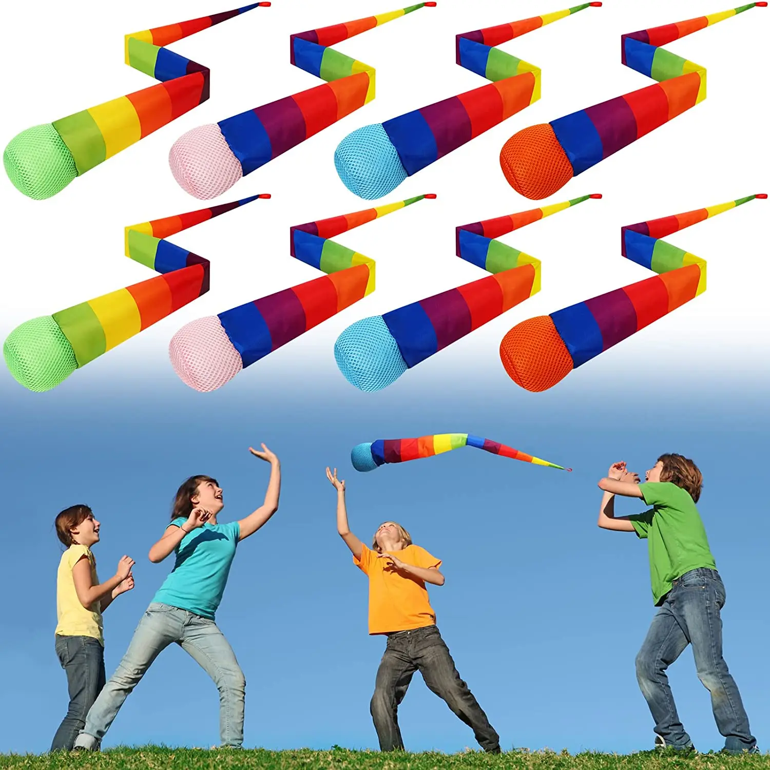 Throw and Catch Ball with Rainbow Tail Soft Rainbow Play Ball Sports Comet Balls Playground Toys Bulk for Indoor Outdoor Games