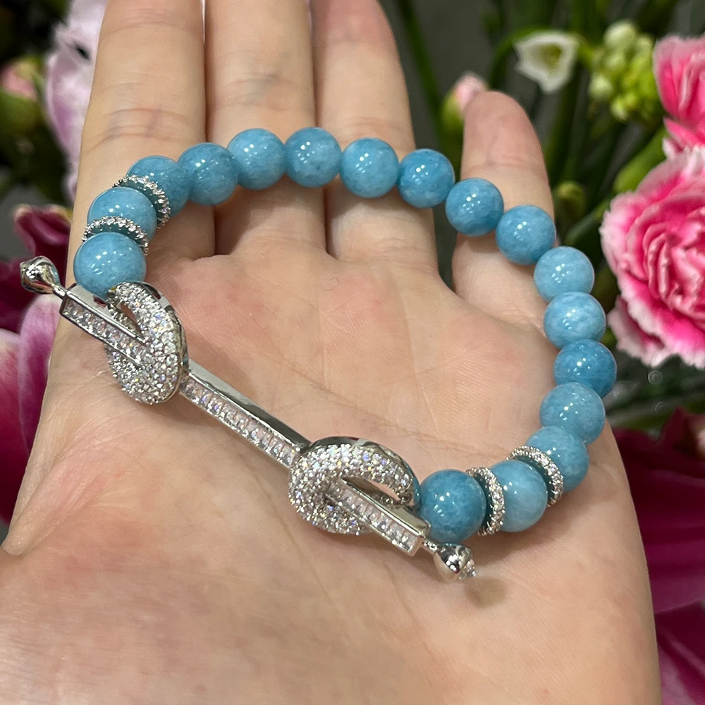 TIRIM Chalcedony Beads Bracelet for Women Bangle Daily Wear Ceremony Engament Cocktail Party Jewelry Accessories