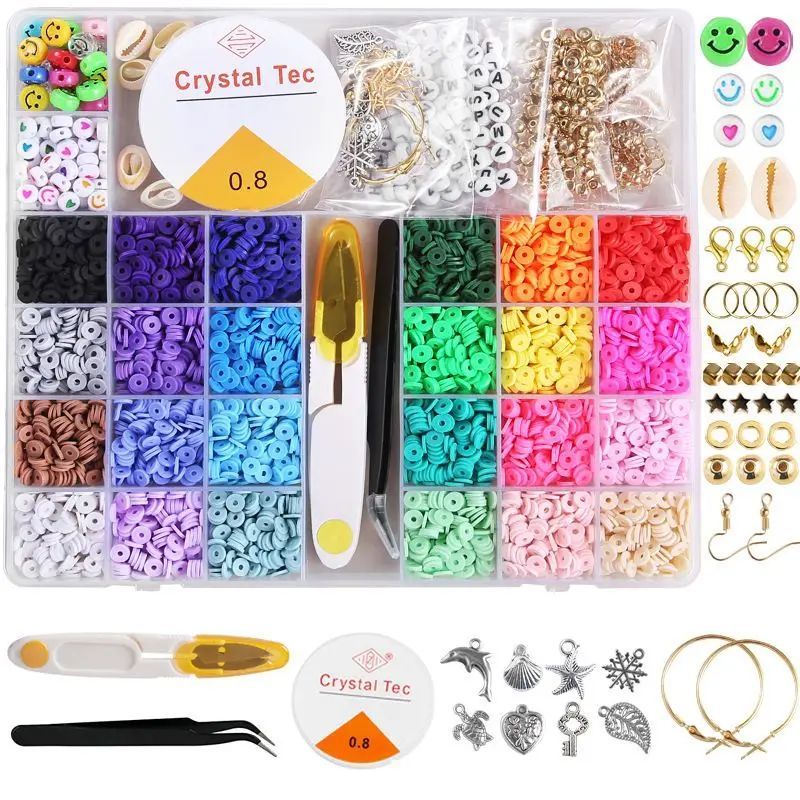6MM Clay Beads Set Various Styles Colored Flat Chip Clay Beads Kit For Bracelet Necklce Making DIY Jewelry Make Accessories Kit