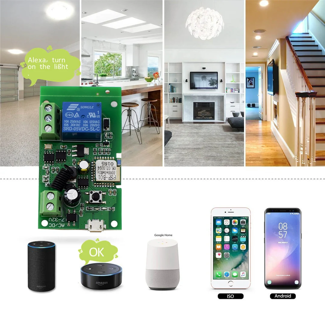 Smart Garage Door Opener WiFi Switch Sliding Gate Controller Work With Alexa Echo Google Home Ewelink APP Remote Control