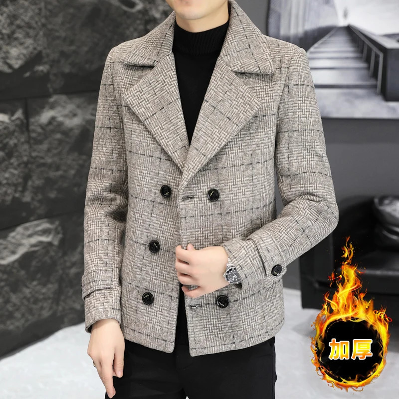British style winter mens wool jacket double chest thick warm suit jacket casual business social trench coat M-4XL 241031