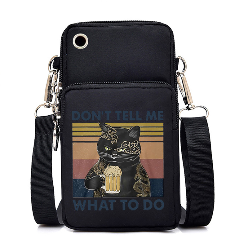 Black Cat Bag Women Men Mobile Phone Bag Crossbody Universal Xiaomi/huawei/iphone Ect Black Cat Purse Wristlet Shoulder Bag
