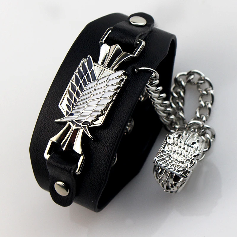 Titan On Anime Attack Wings Of Liberty Enamel Leather Bracelet For Men ddmysmile Women Shingeki No Kyojin Wristband Cosplay Jewelry Gift Smile