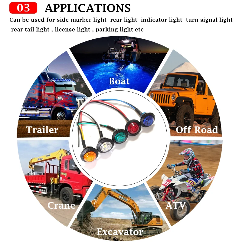 10PCS 12V 24V LED Side Marker Lights Car Light Front Grille Lamps Bumper Grill Hood Indicators Light for Truck Trailer Boat