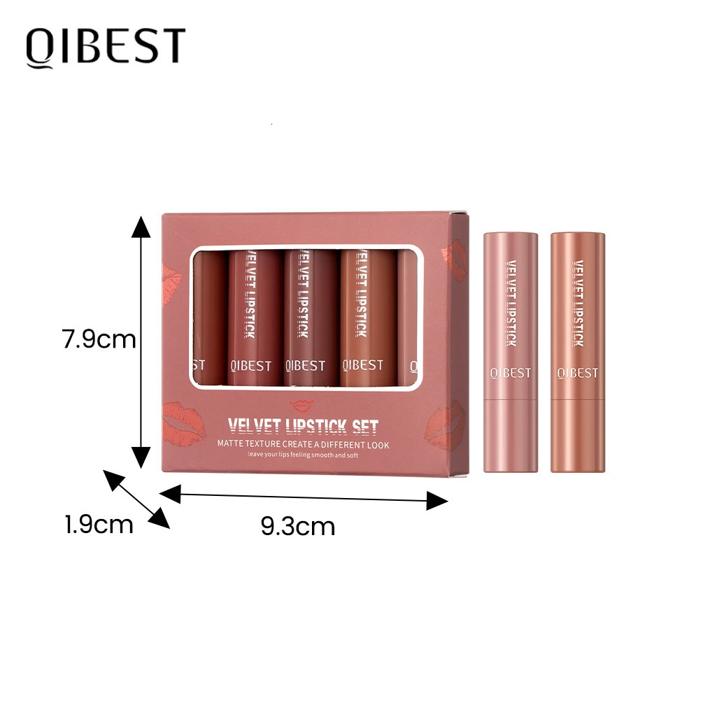 QI 5Pcs/Set Matte lipstick Set Stickless Cup Lip Color Lasting Classic Lip Color Stain Free Velvet Mist lipstick Set 241031