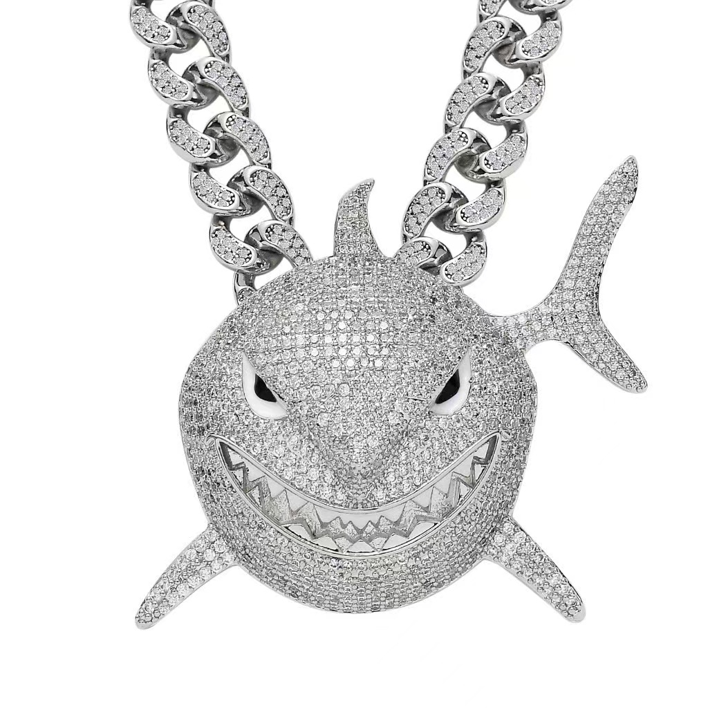 necklace moissanite chain Custom Hip KRKC Hop Jewellery Iced Out Diamond Large Shark Whale Necklace Pendant Jewelry
