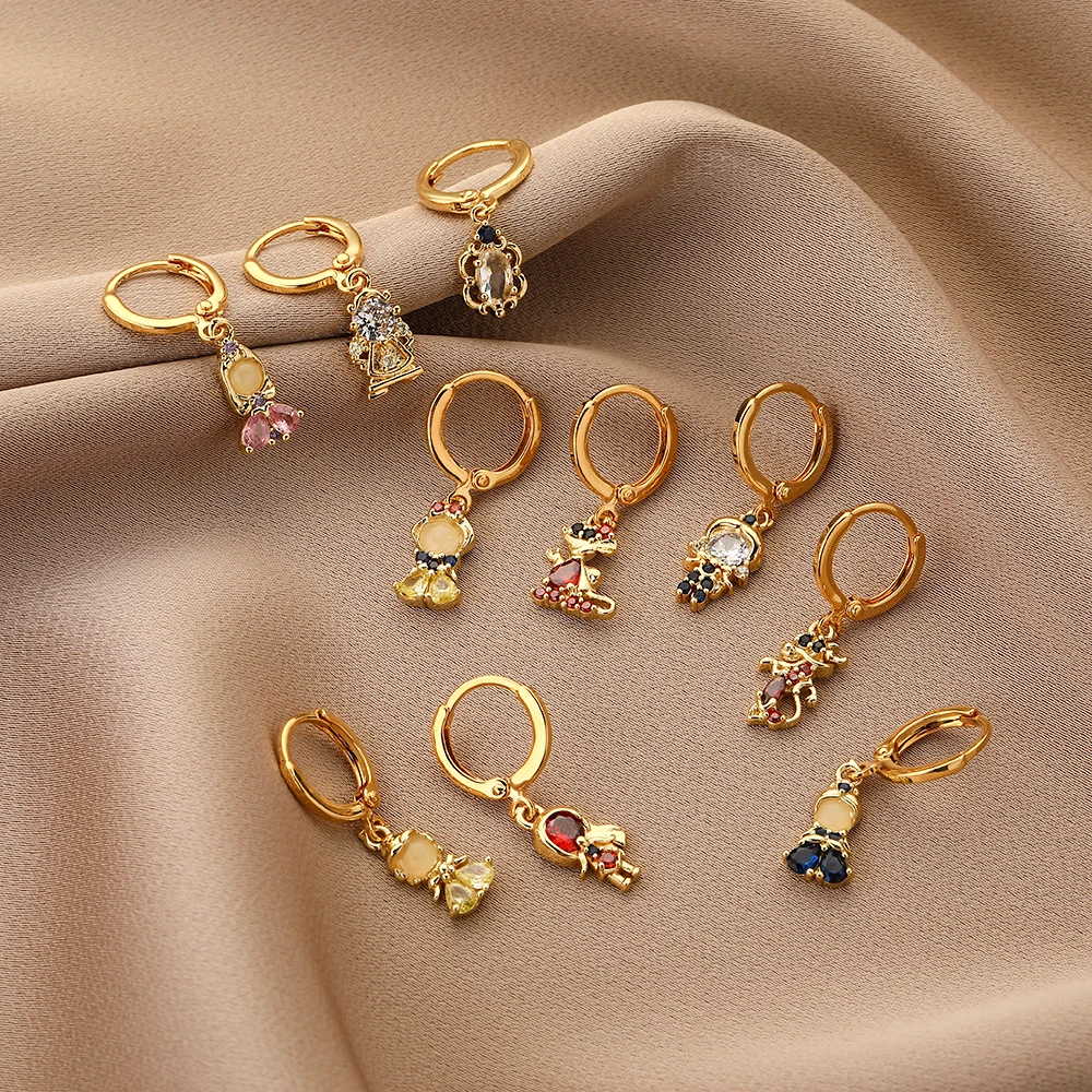 30 Styles Good Quality Fairy Tales Cubic Zirconia Dangle Earrings for Women Girls Gold Color Plated Huggies Jewelry