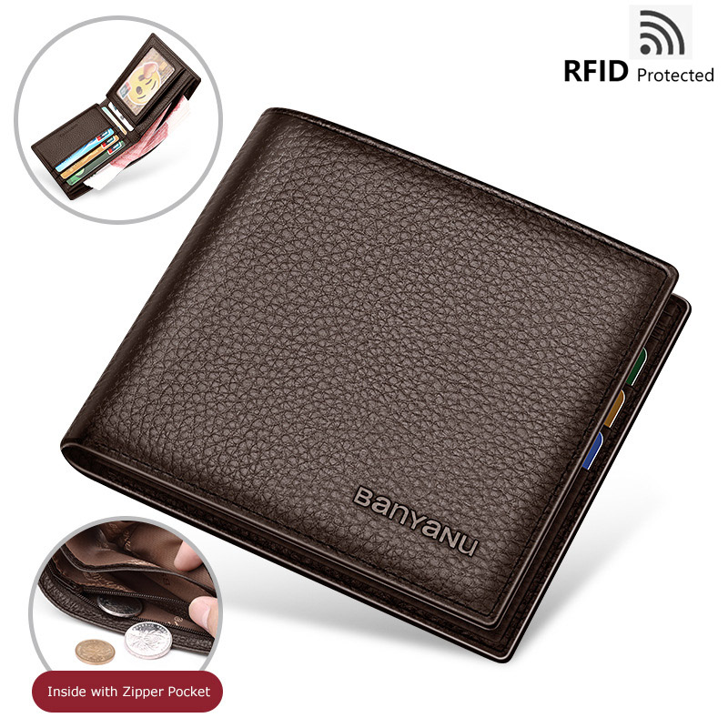 Wallets Mens Slim RFID Blocking Brand Genuine Leather Purse with Coin Pocket Luxury Man Wallet Credit Card Holder Wallet for Men