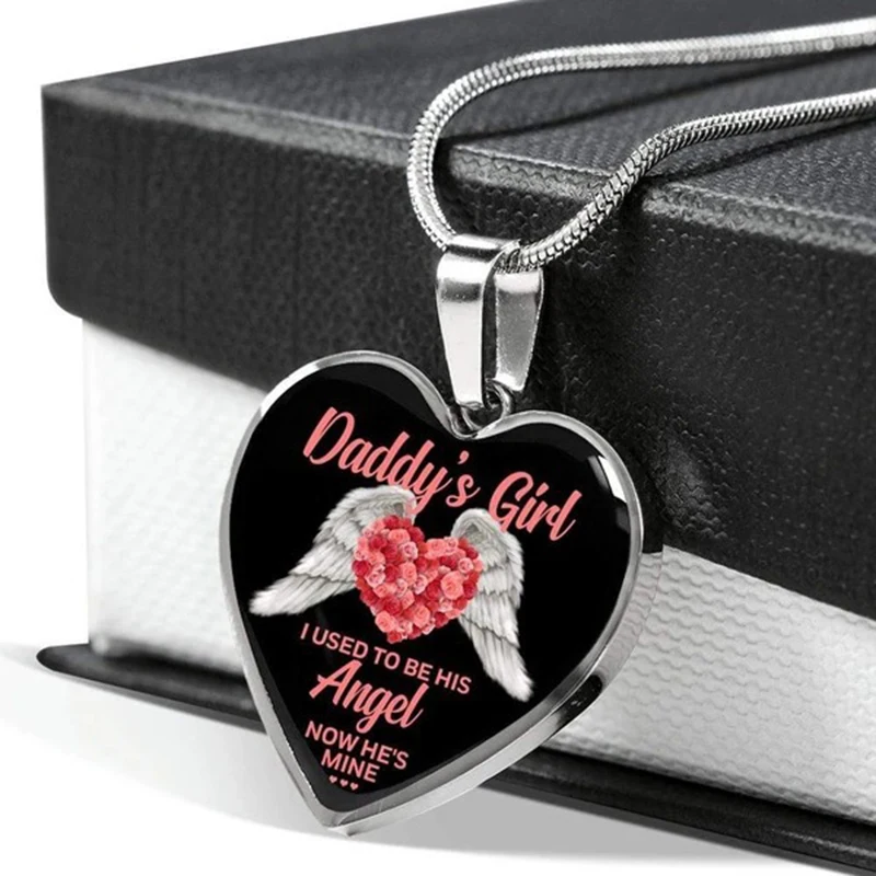 Infinity Heart Angel Wings Pendant Necklace Daddy's Girl Epoxy Necklaces Memorial Jewelry Gift