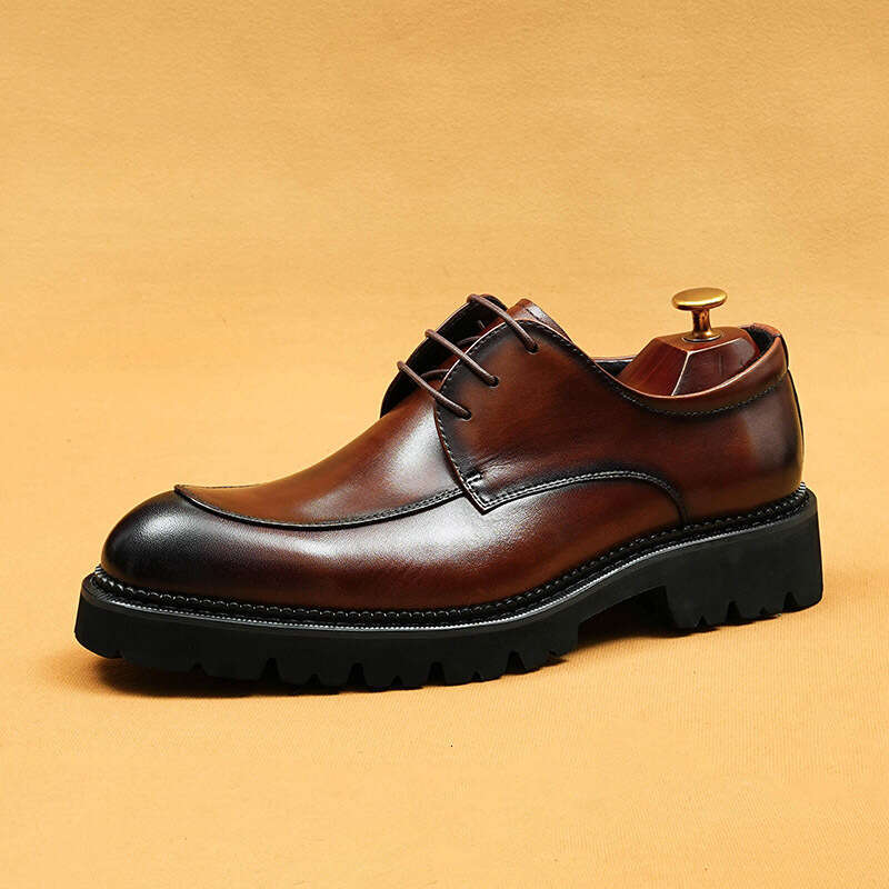 Business Casual For Men, Made Of Genuine Leather Cowhide, With Pointed Tips And A Thick British Sole Inside. Men's Shoes, Derby Shoes