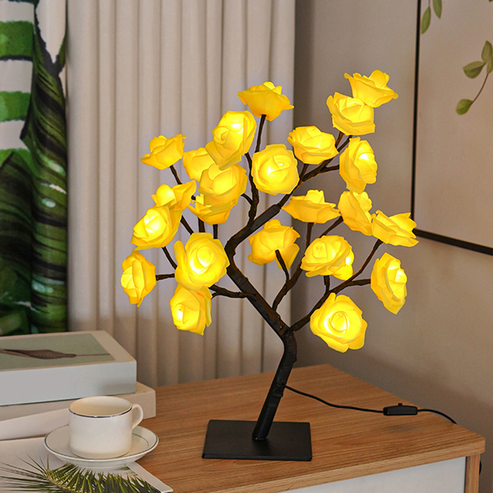 LED Rose Flower Tree Light USB Table Lamp Artificial Rose Bonsai Night Light Bedroom Atmosphere Lamp Xmas Valentine's Day Gift