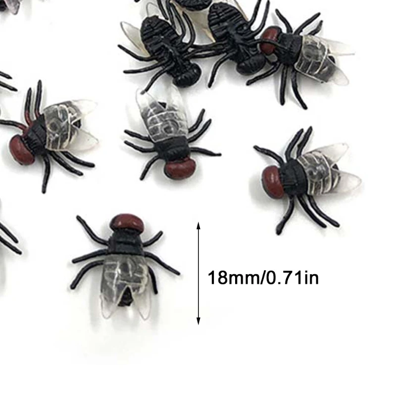 W3JF 100 Pcs Fake Flies Plastic Simulated Insect Fly Bugs Joke Prank Halloween Party