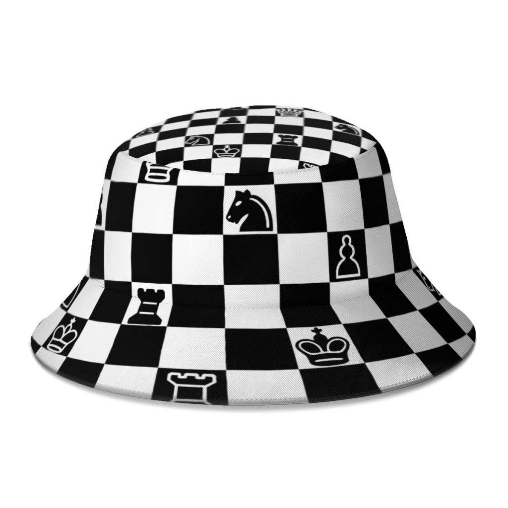 Chess Polyester Bucket Hats Unisex Full Printed Panama Fisherman Cap Outdoor Sun Hat 240320