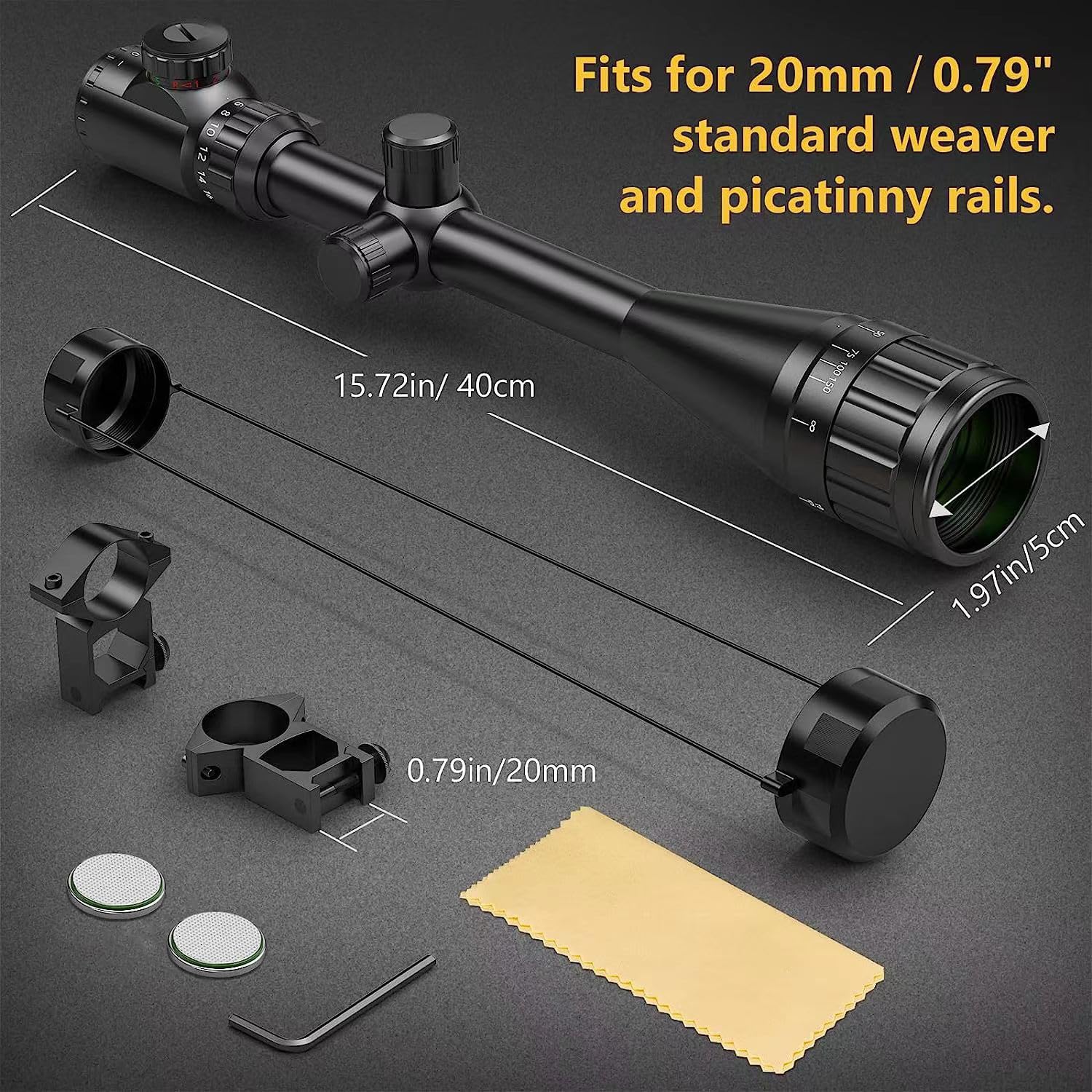 Rifle Scope 6-24x50 AOE Green Film Multi-coated Lens Red and Green Illuminated with Free 20MM Mount Hunting AO adjustmen