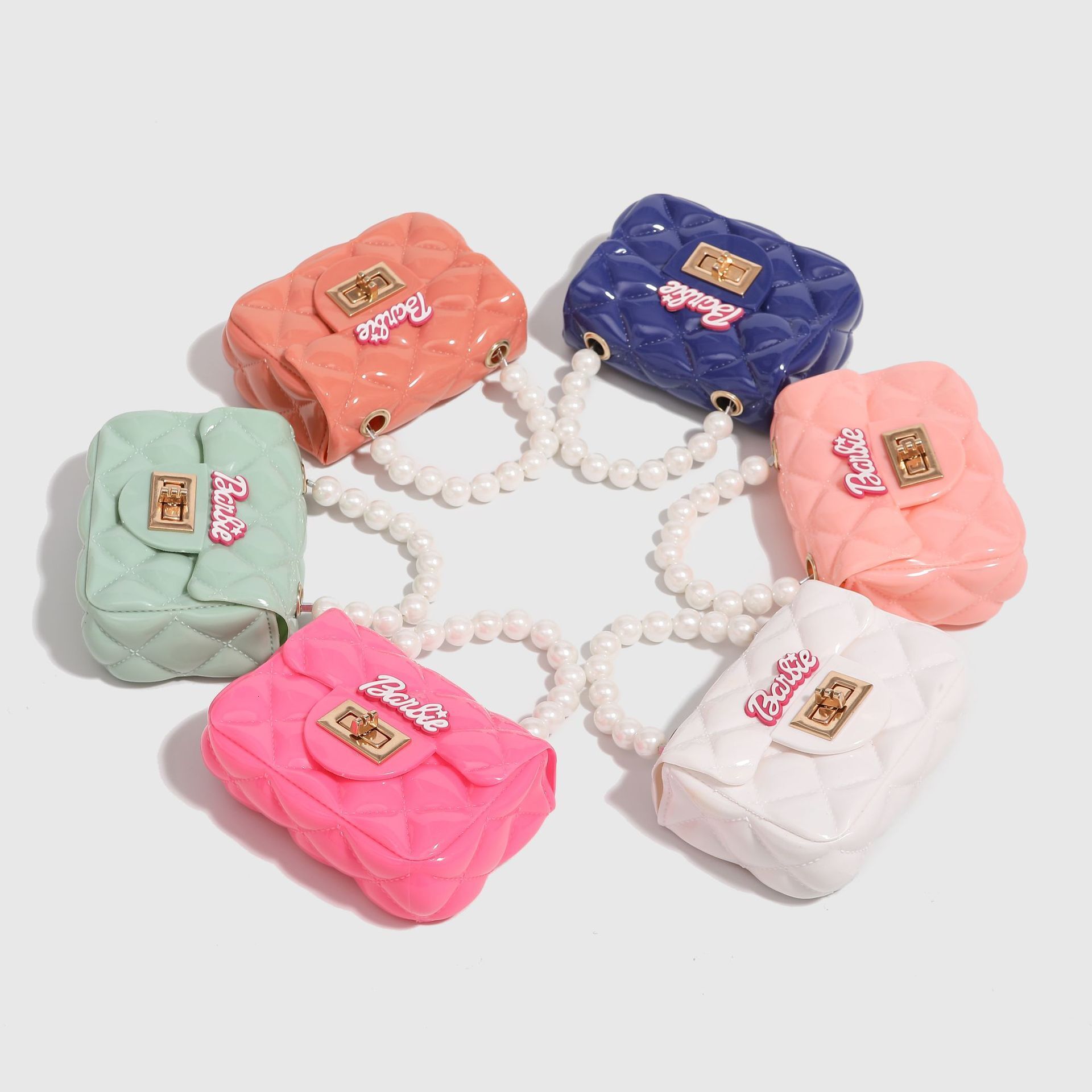 Barbie Fragrant Women's Mini Chain Pearl Handbag Earphone Cover Cute Jelly Small Bag Zero Wallet