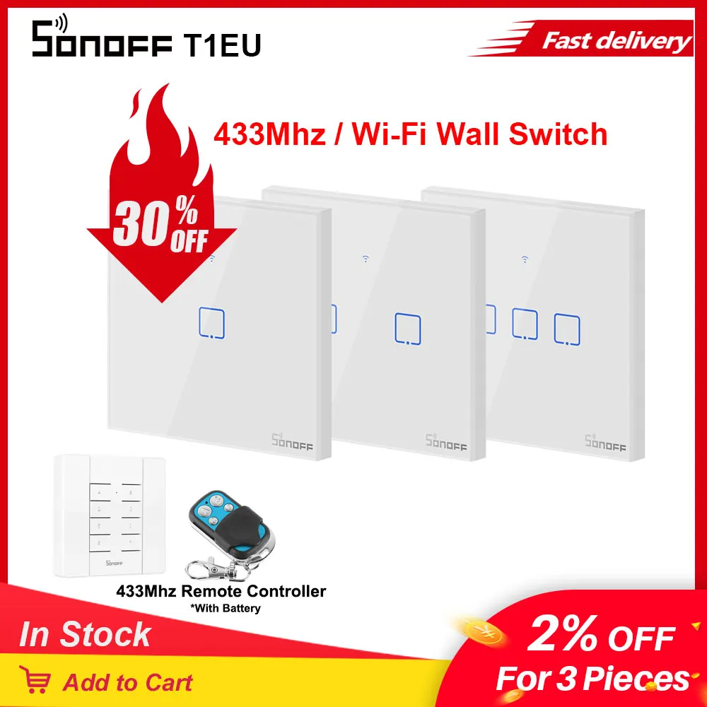 Itead SONOFF TX T1 EU WiFi Light Switch APP/Voice/433Mhz RF Remote Controller Smart Home Switches Glasss Panel Works With Alexa